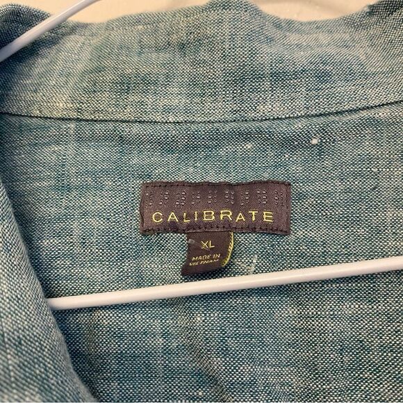 Calibrate mens linen button up casual Short Sleeve Shirt  blue coastal beach XL - Picture 3 of 11